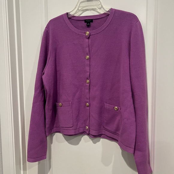 New Ann Taylor Factory Cotton Purple Cardigan with Gold Buttons 100% Cotton - Picture 2 of 9
